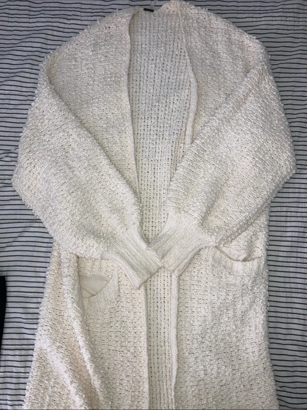 Free People Cream Open-Front Chunky Knit Cardigan